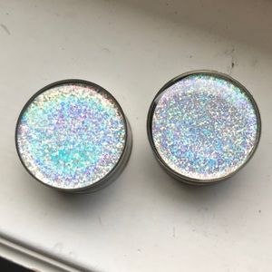 Pair of one inch Rainbow holographic glitter plugs